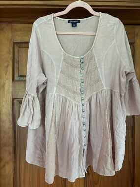 Roaman's Light Dusty Pink Embroidered Button-Front Tunic